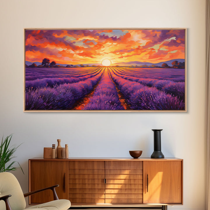 Lavender Fields, Framed Canvas Print, Purple Art, Southwestern Decor, Farmhouse Art, Centerpiece Art, Digital Wall Art, Landacape Painting