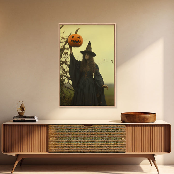 The Witch, Spooky Victorian Witch Photography Daguerreotype, Tin Type, Framed Canvas Print, Victorian Witches, Halloween Decor