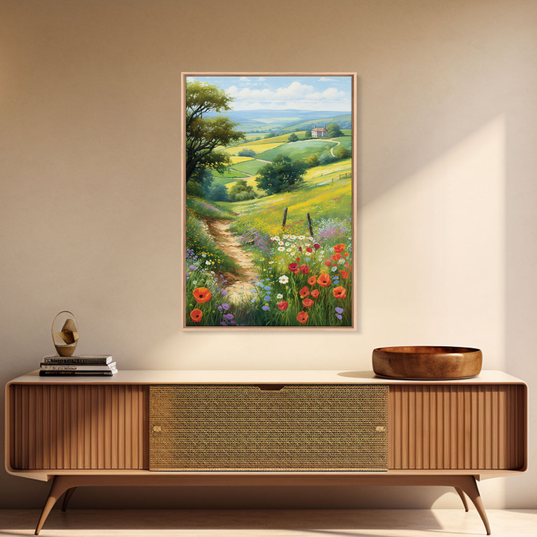 Countryside Wall Art, Wildflowers Wall Art, Meadow Wall Print, Canvas Print, Wall Art, Vertical Art, Country Wall Art, Landscape Art
