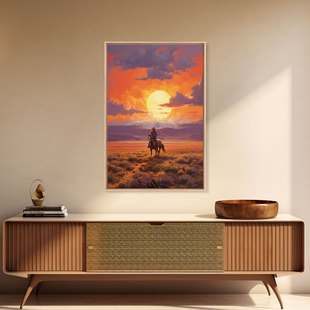 Cowboy Wall Art, Western Decor, Sunset Wall Art, Desert Art, Canvas Print, Wall Art, Vertical Art, Boys Bedroom Decor, Ranch Wall Art
