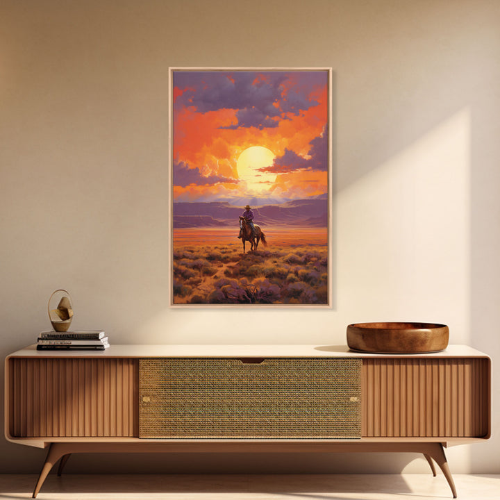 Cowboy Wall Art, Western Decor, Sunset Wall Art, Desert Art, Canvas Print, Wall Art, Vertical Art, Boys Bedroom Decor, Ranch Wall Art