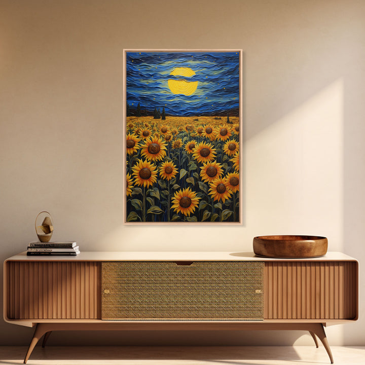 Sunflowers Wall Art, Wildflower Meadow, Starry Night, Canvas Print, Wall Art, Vertical Art, Above Couch Wall Art, Retirement Gifts, RV Decor