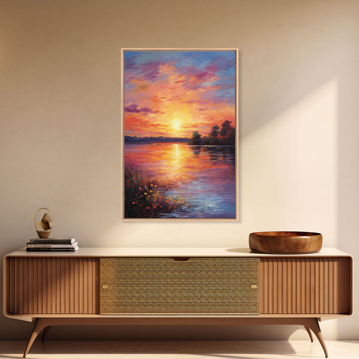 Sunset Wall Art, River Art Print, Landscape Wall Art, Nature Print, Canvas Print, Wall Art, Vertical Art, Going Away Gift, Over Bed Wall Art