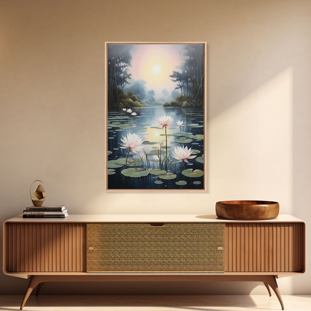 Lake Wall Art, Lotus Wall Print, Sunset Print, Canvas Print, Wall Art, Vertical Art, Birthday Gift, Country Home Art, Bedroom Teen Girl Art