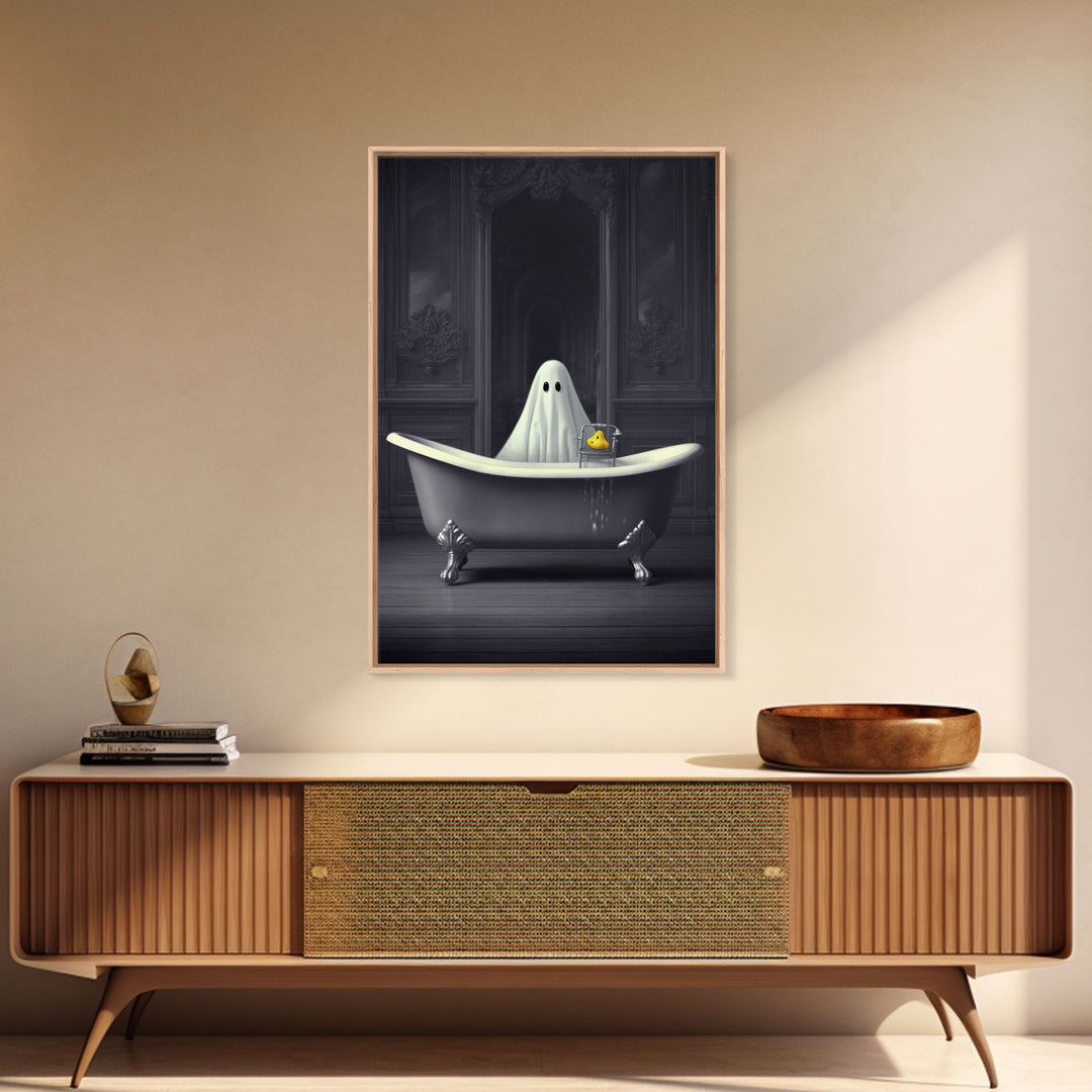 Ghost Bathroom Canvas, Dark Romantic Ghost Standing in Bathroom Creepy,  Ghost in the Bath tub Wall Art Halloween Canvas, Funny Halloween