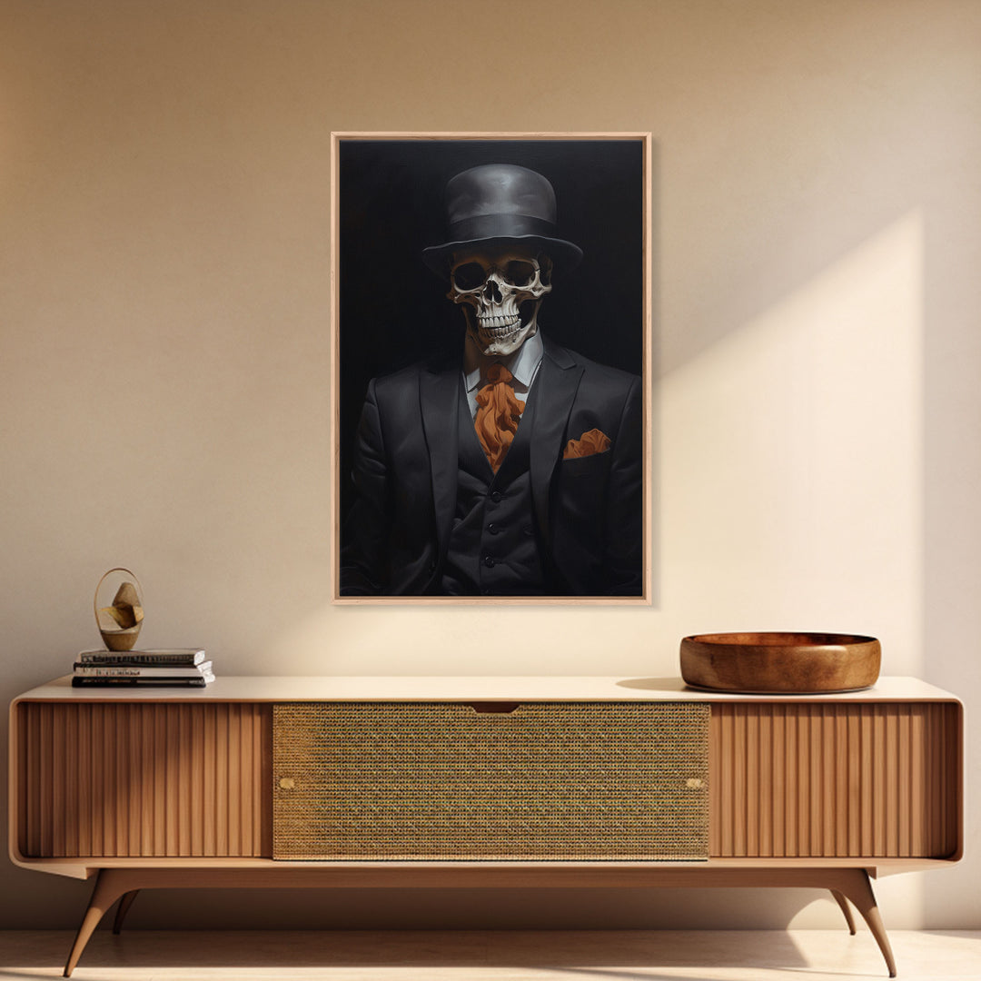 Spooky Skeleton Business Man, Halloween Art, Framed Canvas Print, Halloween Canvas, Skeleton Painting, Victorian Gothic Decor