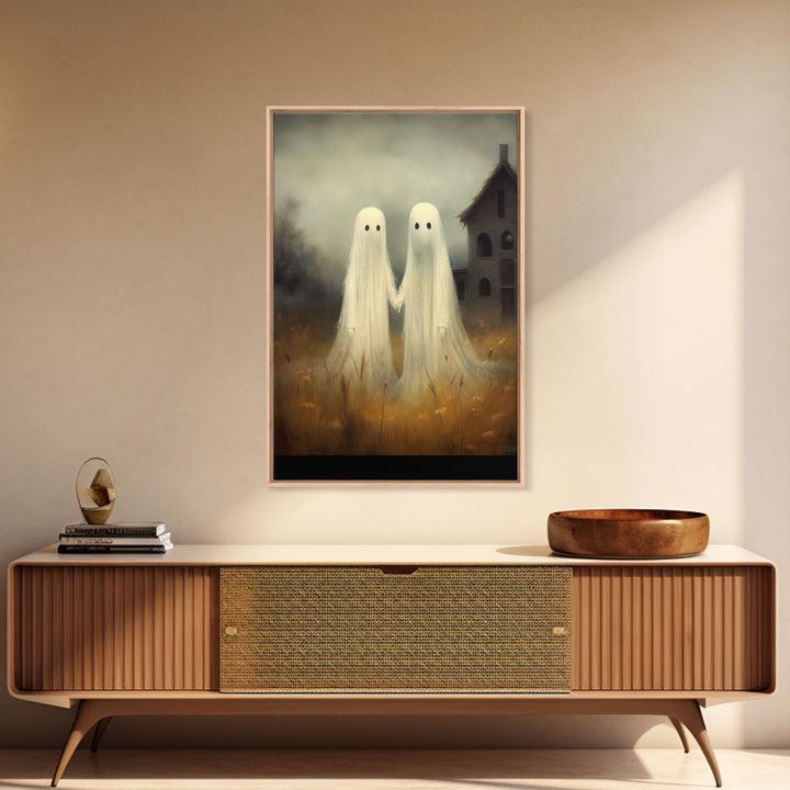 Country Ghosts Art Print, Halloween Art Print, Halloween Decor, Cute Ghosts in Field, Spooky Vintage Halloween, Wall Art, Framed Canvas