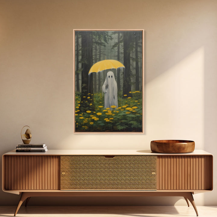 Ghost In The Rain, Vintage Canvas, Art Canvas Print, Dark Academia, Haunting Ghost, Halloween Decor, Dark Macabre Vintage Halloween Art