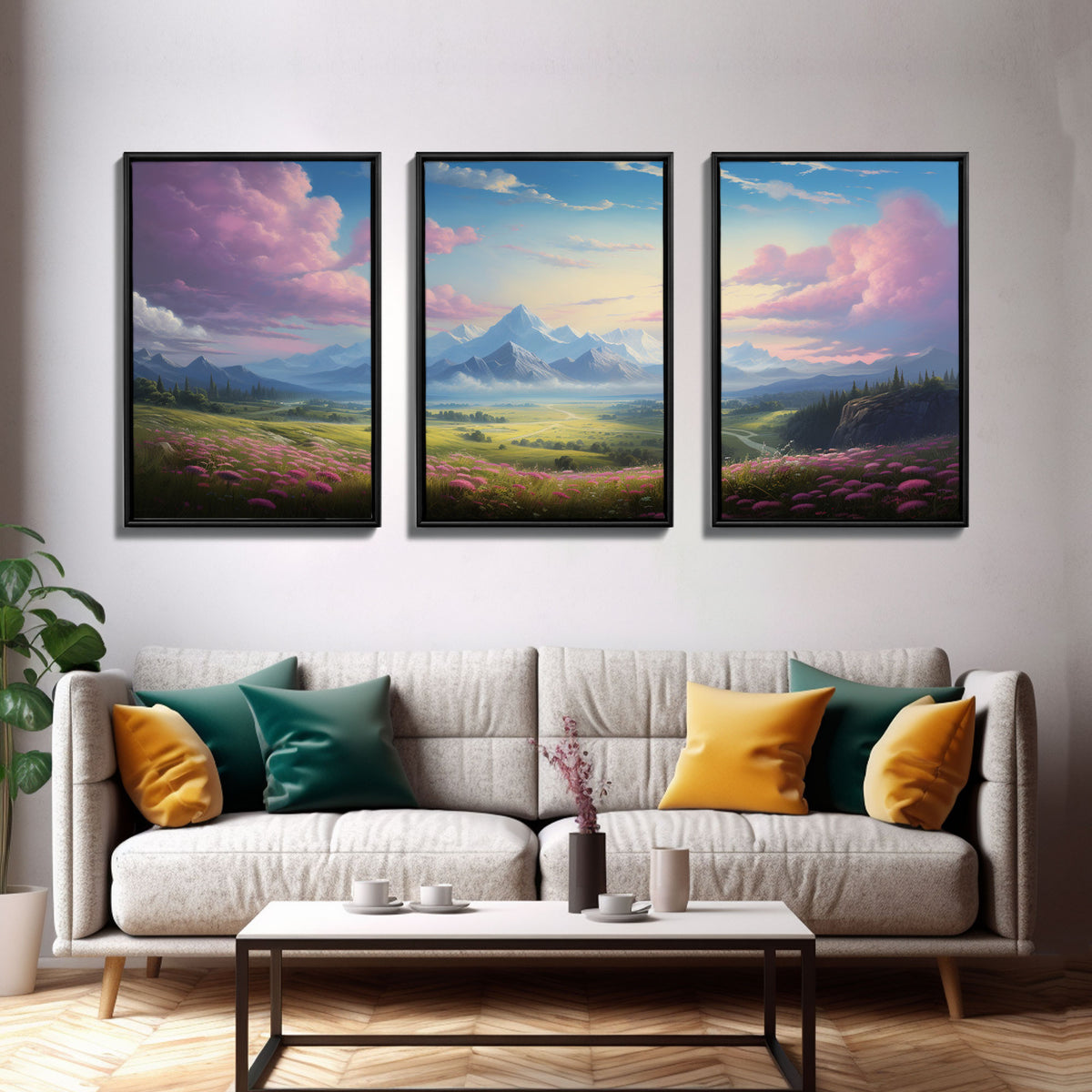 3 Piece Mountain Painting Set, Original Art, Framed Canvas Prints, Colorful Wall Art, Landscape Paintings, Living Room Decor, Wall Hanging