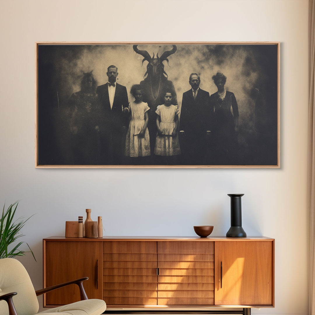 The Demon Cult, Haunted Art, Creepy Halloween Decor, Framed Canvas Print, Vintage Tintype Photo Art, Halloween Print