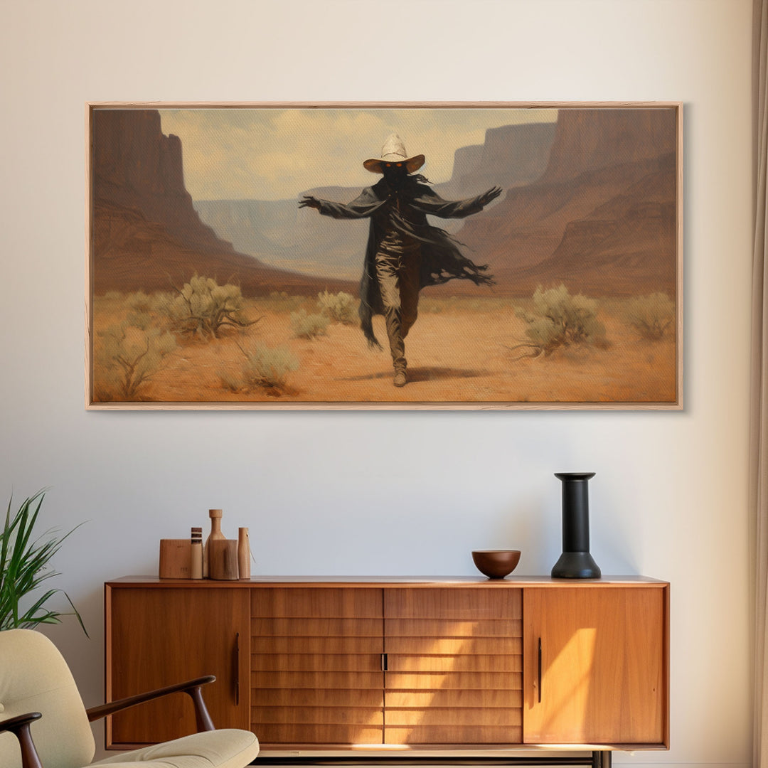 The Fabulous Ghost Cowboy Art, Framed Canvas Print, Halloween art, spooky decor, cowboy art, western decor,  ghost art