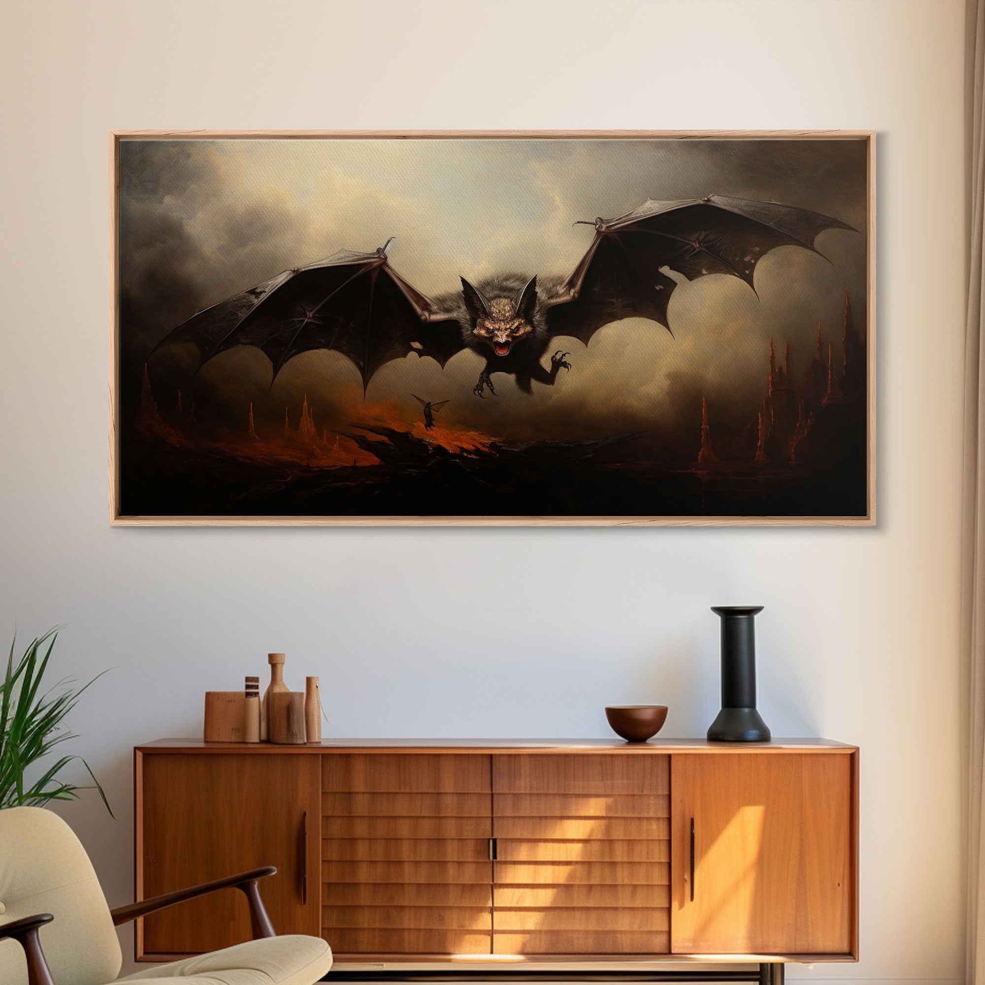 Vampire Bat Painting, Vintage Poster, Framed Canvas Print, Art Poster Print, Dark Academia, Dracula, Halloween Decor, Halloween Art Print