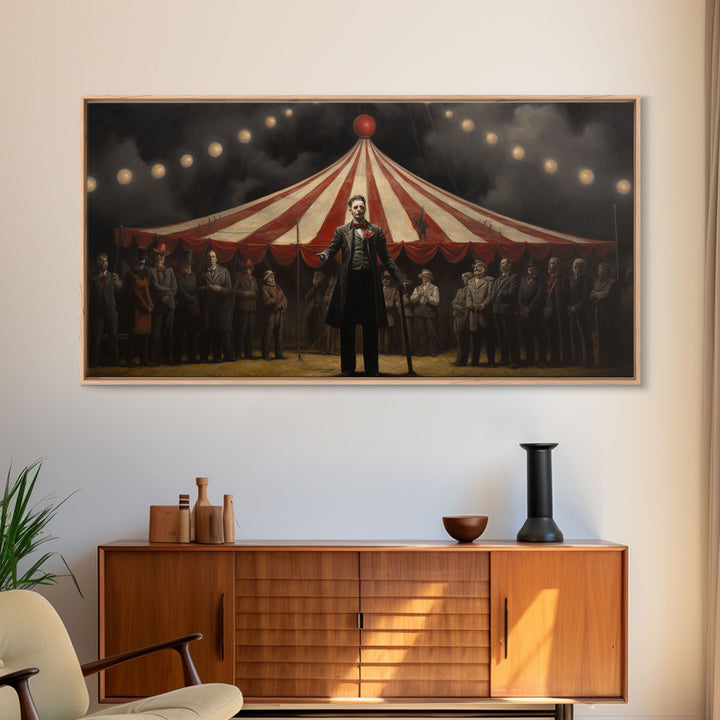 The Cursed Circus, Unique Halloween Art, Framed Canvas Print, Halloween Poster Art, Horror Prints, Victorian Oil Painting, Halloween Decor