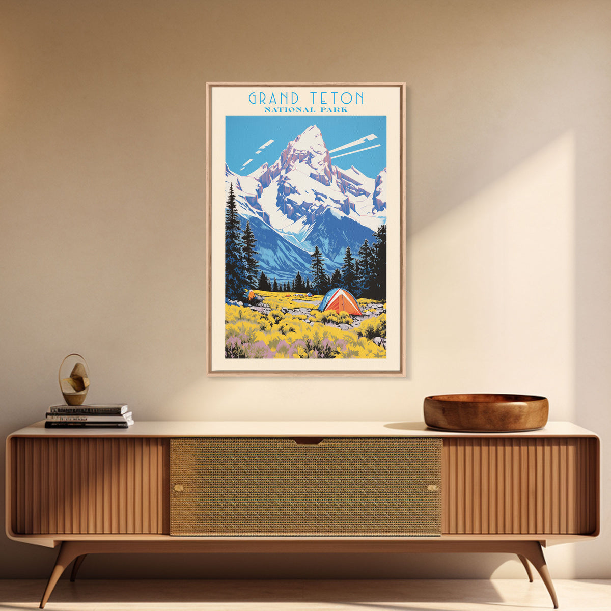 Grand Teton National Park Wyoming Travel Art, National Park Print, Minimalist Travel Art, Midcentury Modern Style Landscape Painting