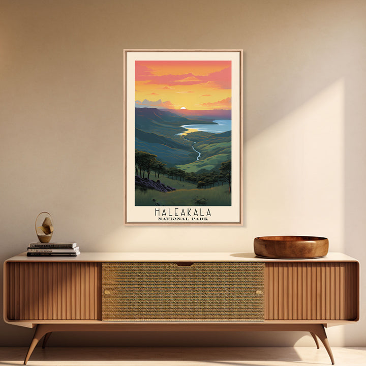 Haleakala National Park Hawaii Travel Art, National Park Print, Minimalist Travel Art, Midcentury Modern Style Landscape Painting