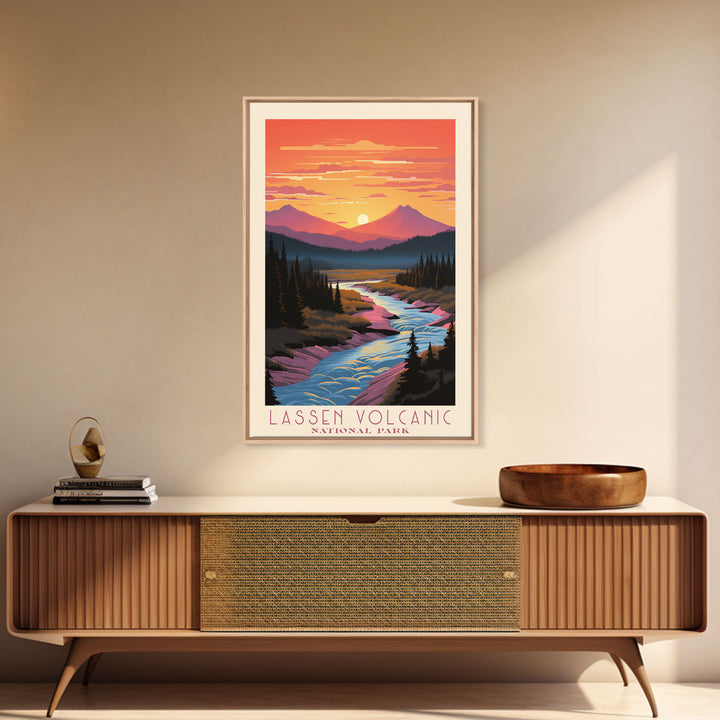 Lassen Volcanic National Park California Travel Art, National Park Print, Minimalist Travel Art, Midcentury Modern Style Landscape Painting