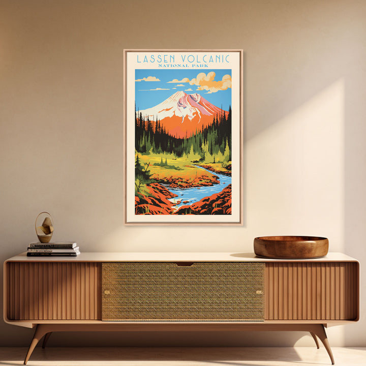 Lassen Volcanic National Park Alaska Travel Art, National Park Print, Minimalist Travel Art, Midcentury Modern Style Landscape Painting