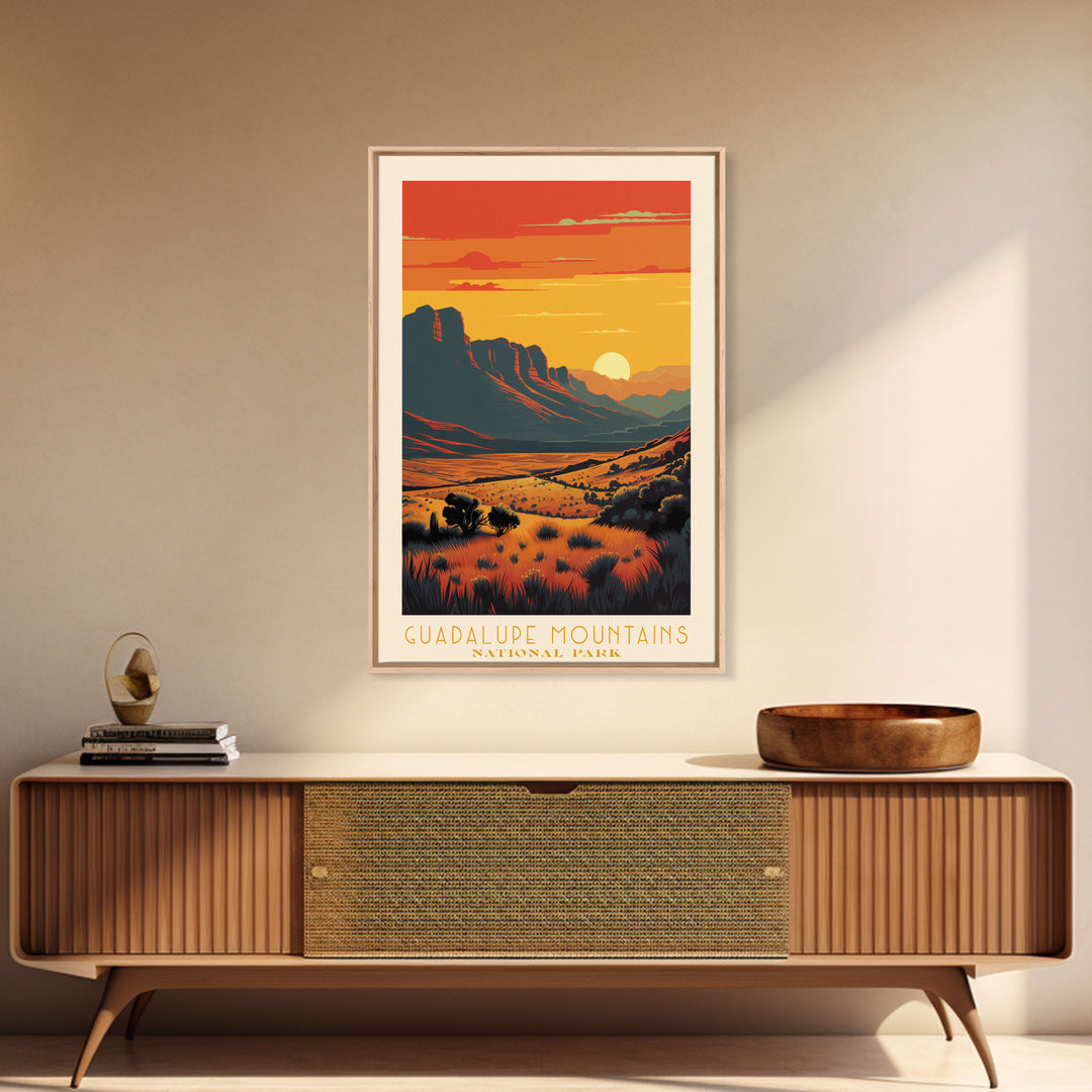 Guadalupe Mountains National Park Texas Travel Art, National Park Print, Minimalist Travel Art, Midcentury Modern Style Landscape Painting