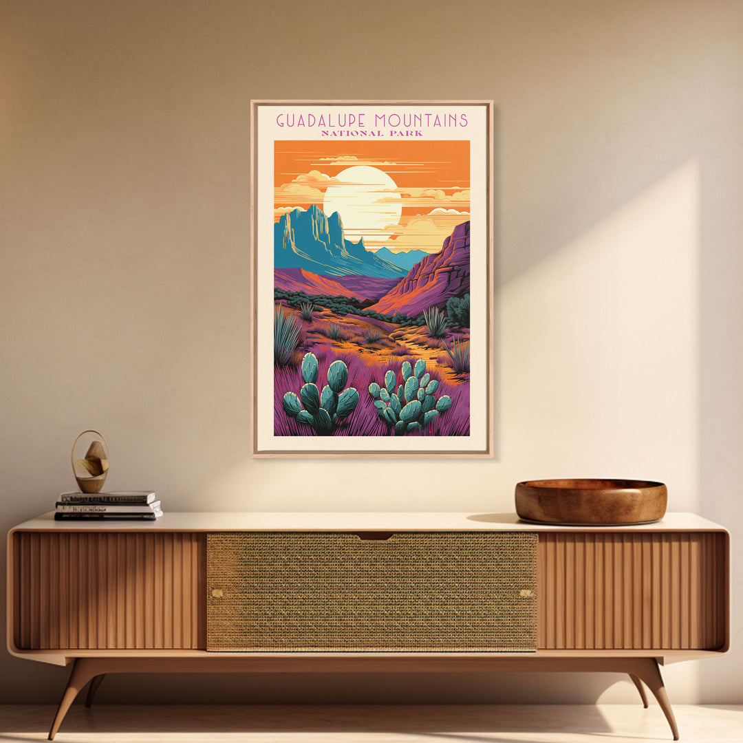 Guadalupe Mountains National Park Texas Travel Art, National Park Print, Minimalist Travel Art, Midcentury Modern Style Landscape Painting