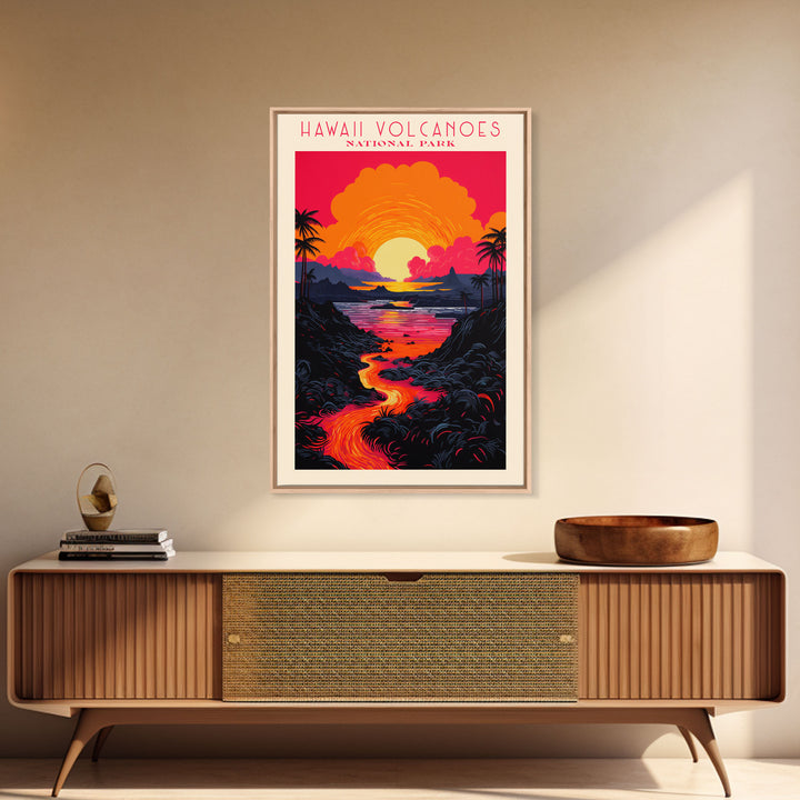 Hawaii Volcanoes National Park Hawaii Travel Art, National Park Print, Minimalist Travel Art, Midcentury Modern Style Landscape Painting