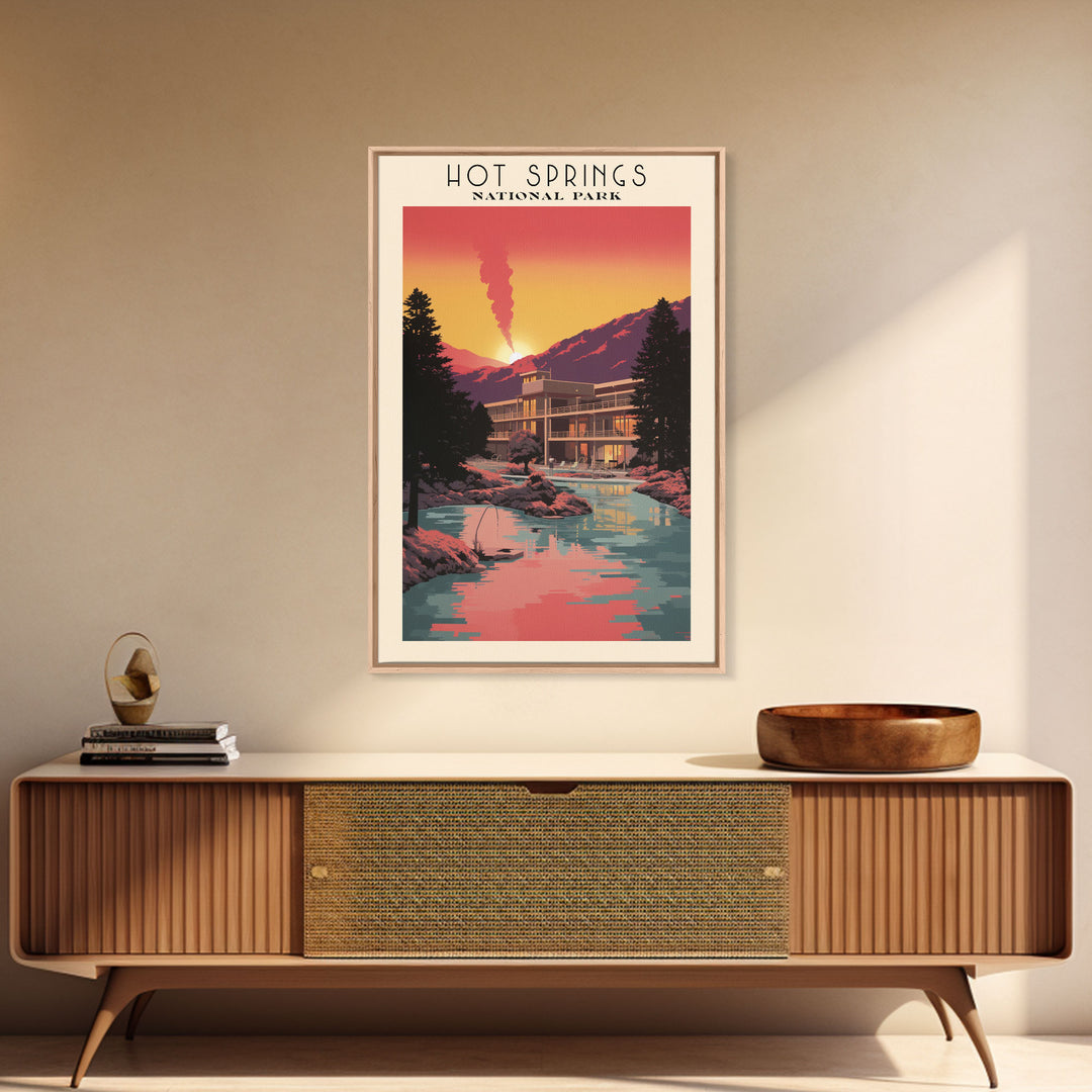 Hot Springs National Park Arkansas Travel Art, National Park Print, Minimalist Travel Art, Midcentury Modern Style Landscape Painting