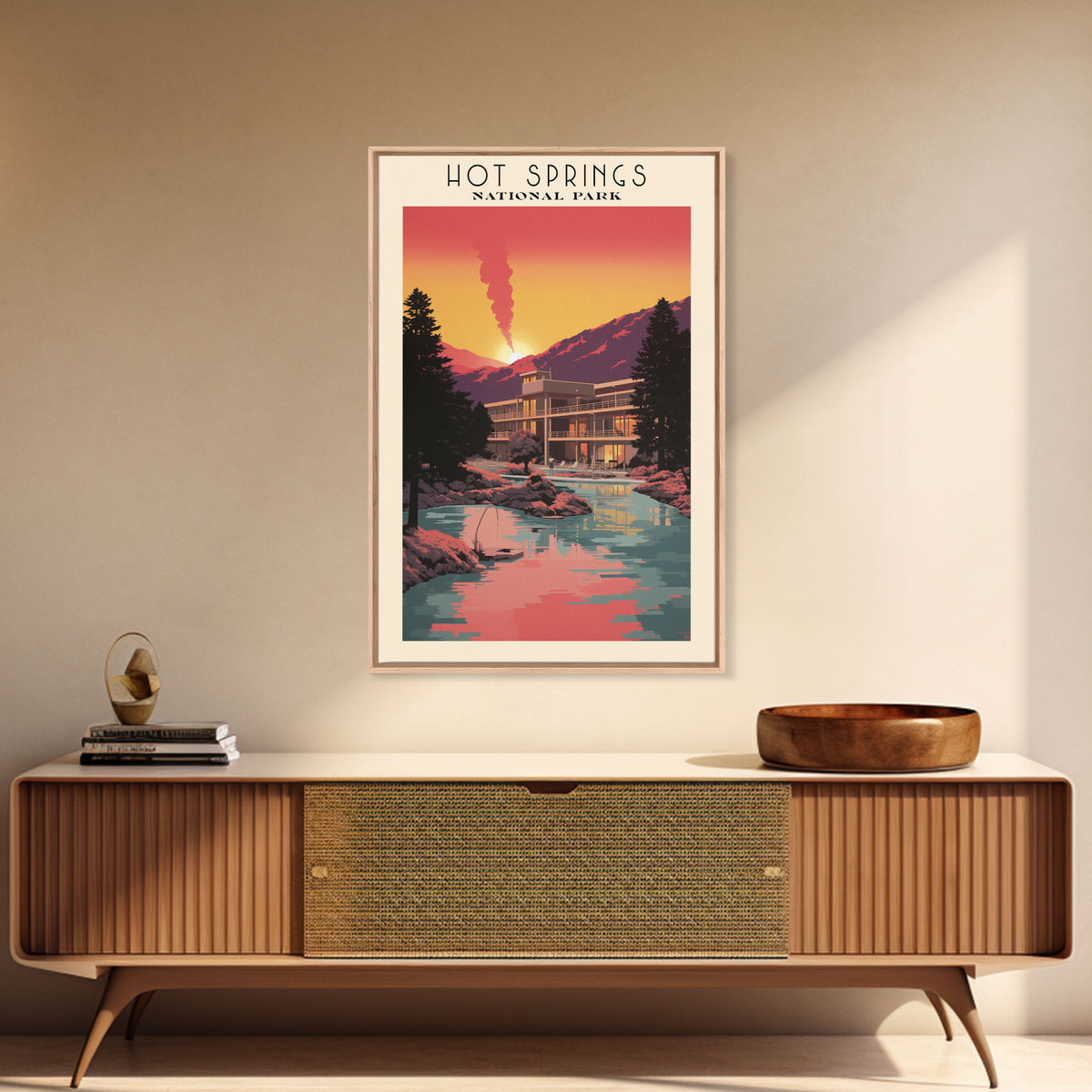 Hot Springs National Park Arkansas Travel Art, National Park Print, Minimalist Travel Art, Midcentury Modern Style Landscape Painting