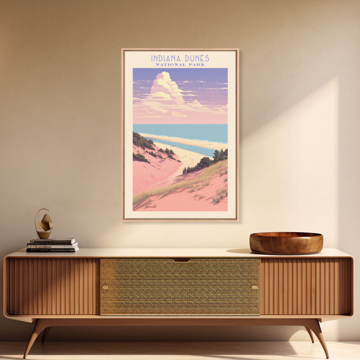 Indiana Dunes National Park Indiana Travel Art, National Park Print, Minimalist Travel Art, Midcentury Modern Style Landscape Painting