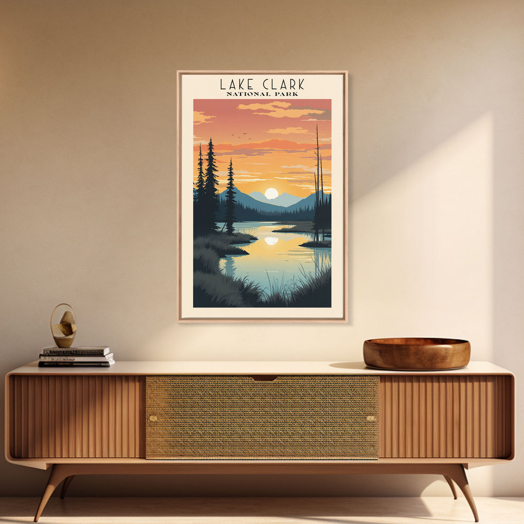 Lake Clark National Park Alaska Travel Art, National Park Print, Minimalist Travel Art, Midcentury Modern Style Landscape Painting