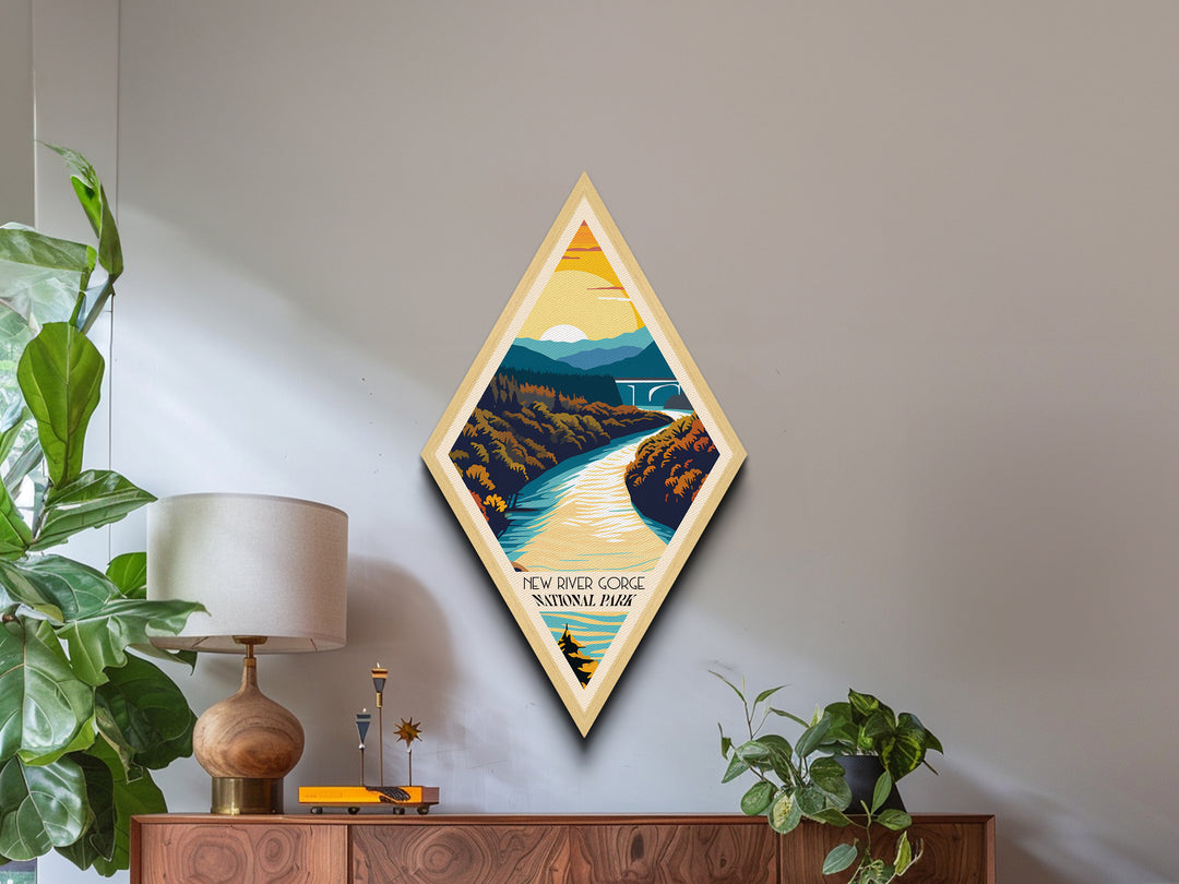 New River Gorge National Park Diamond Shaped Travel Poster Canvas Art Print, Canvas Wall Art, Travel Gift, West Virginia Travel Art