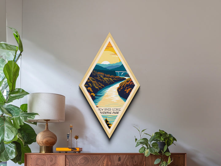 New River Gorge National Park Diamond Shaped Travel Poster Canvas Art Print, Canvas Wall Art, Travel Gift, West Virginia Travel Art