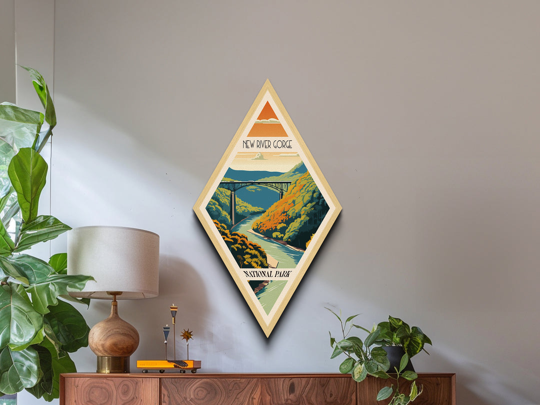 New River Gorge National Park Diamond Formed Adventure Print Canvas Art Print, Canvas Wall Art, Travel Gift, West Virginia Travel Art