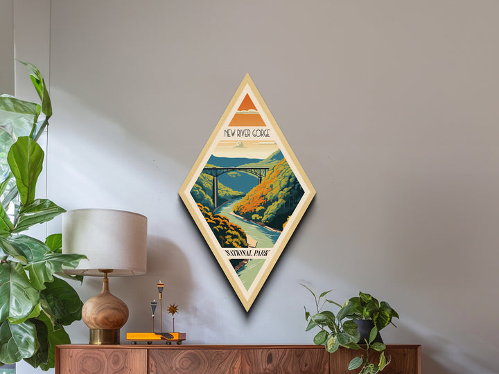 New River Gorge National Park Diamond Formed Adventure Print Canvas Art Print, Canvas Wall Art, Travel Gift, West Virginia Travel Art