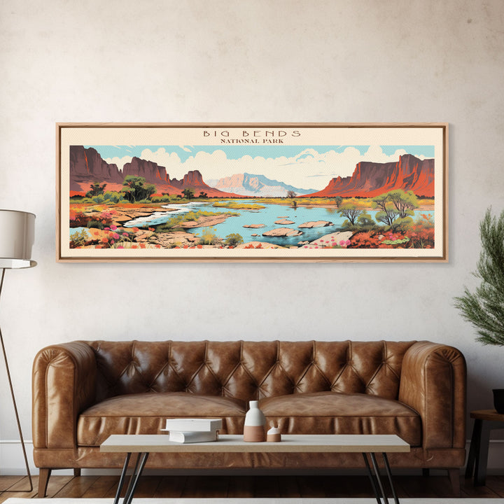 Big Bend National Park, Panoramic Texas Travel Art, National Park Print, Minimalist Travel Art, Midcentury Modern Style Landscape