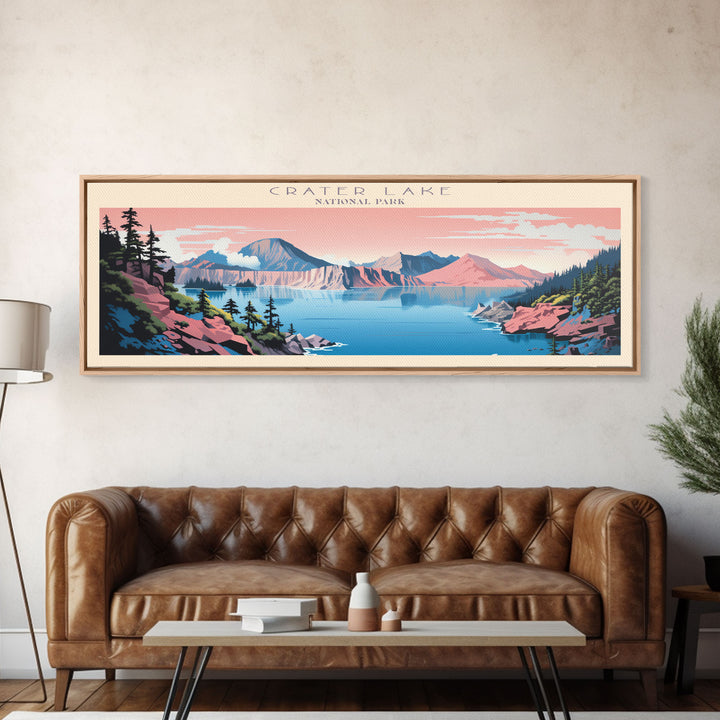 Crater Lake National Park, Panoramic Oregon Travel Art, National Park Print, Minimalist Travel Art, Midcentury Modern Style Landscape