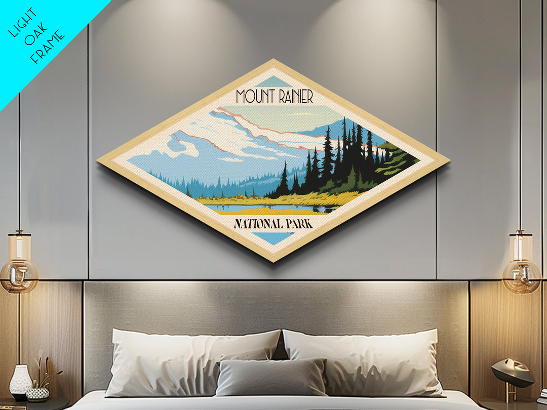 Mount Rainier National Park Diamond Shaped Travel Poster Art Canvas Art Print, Canvas Wall Art, Travel Gift, Washington Travel Art