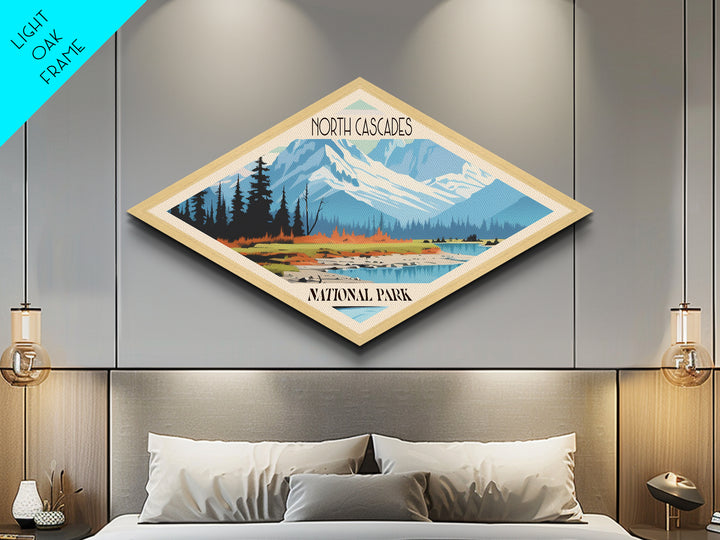 North Cascades National Park Diamond Shaped Travel Poster Art Canvas Art Print, Canvas Wall Art, Travel Gift, Washington Travel Art