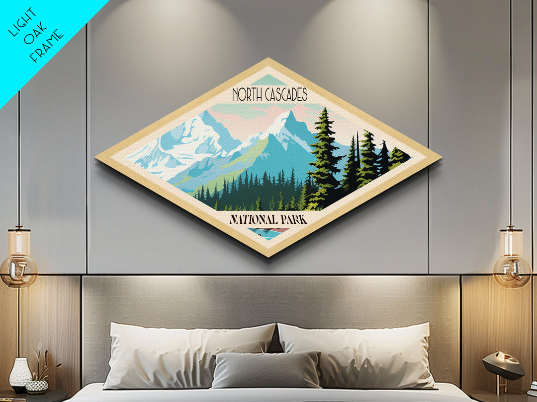 North Cascades National Park Travel Poster Art Canvas Texture Print, Travel Decor Art, Midcentury Modern Retro Decor Washington Travel Art
