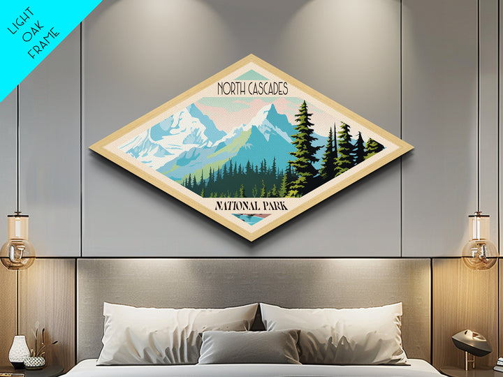 North Cascades National Park Travel Poster Art Canvas Texture Print, Travel Decor Art, Midcentury Modern Retro Decor Washington Travel Art
