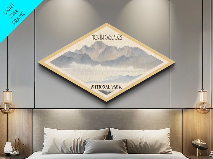 North Cascades National Park Diamond Shaped Travel Poster Canvas Art Print, Canvas Wall Art, Travel Gift, Washington Landscape