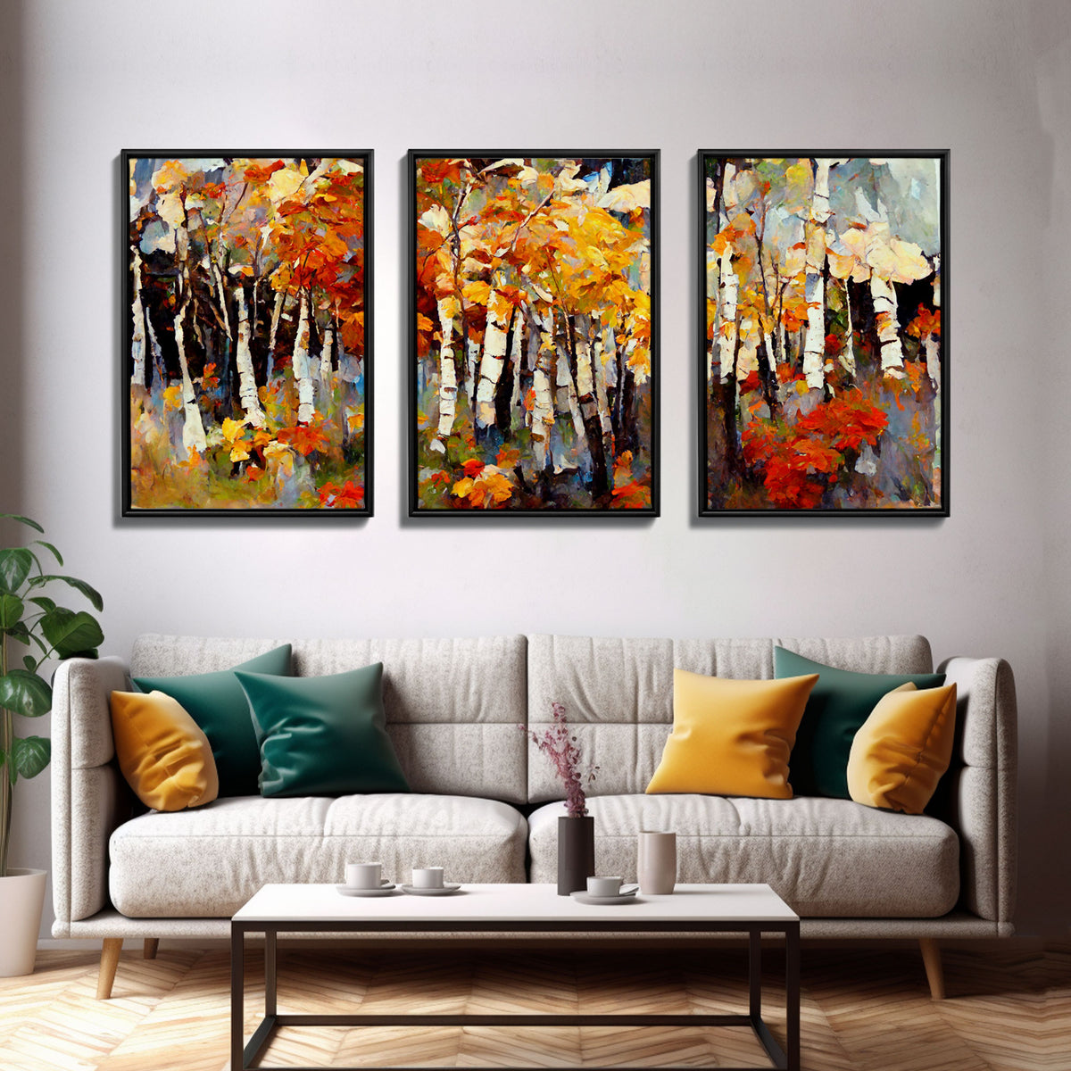Birch Forest Watercolor, Birch Trees, 3 Piece Wall Art, Ready To Hang Canvas Print, Beautiful Living Room Wall Art Decor