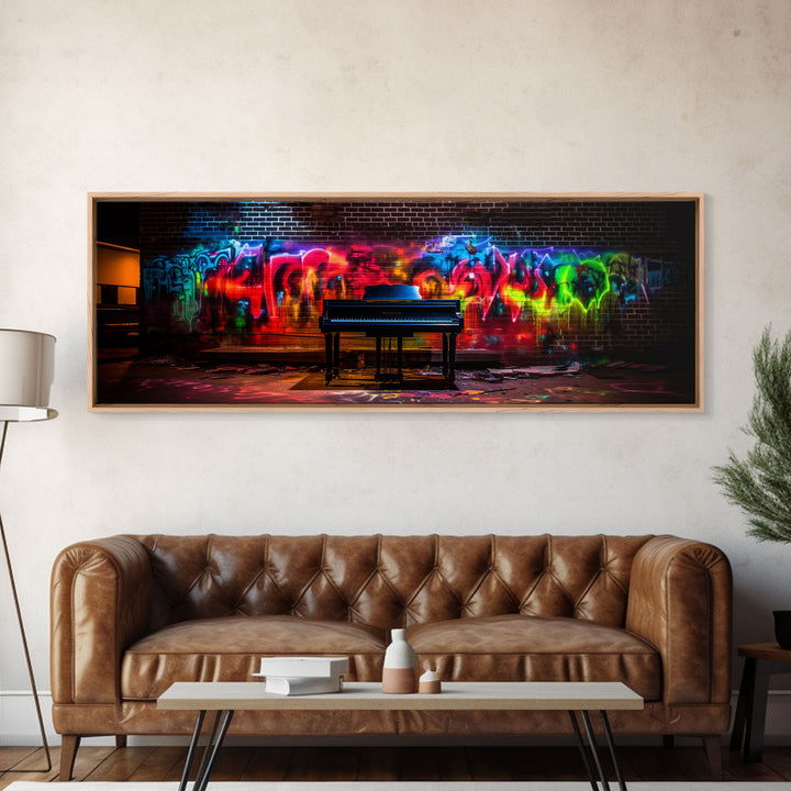 Limited Edition Graffiti Covered Piano Street Art Framed Canvas Print, Premium Graffiti Street Art Wall Decor, Extra Large Wall Art