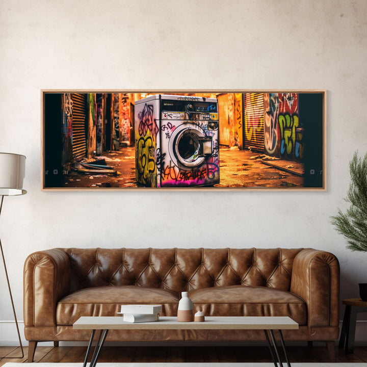 Graffiti Punk Wall Art, Street Art, Framed Canvas Print, Urban Decay Washing Machine, Limited Edition, High Quality Art, Game Room Art