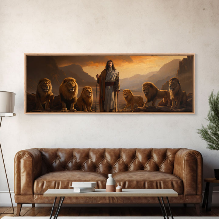 Jesus The Lion Of Judah, Framed Canvas Print, Christian Wall Art, Jesus and Lions, Oil Painting of Jesus