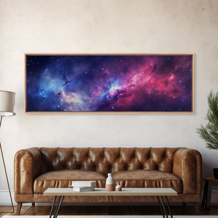 The Cosmic Balance, Framed Canvas Print Wall Art, Space Art, Galaxy Print, Turquoise and Pink Starry Night Sky