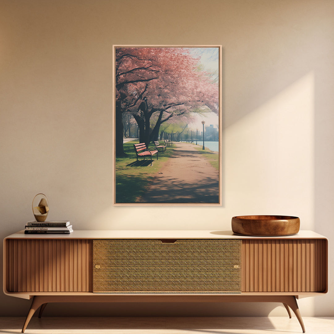 Nature Wall Art, Park Wall Print, Cherry Blossoms, Canvas Print, Wall Hanging, Portrait Art, Bookshelf Decor, Appreciation Gift, Office Art
