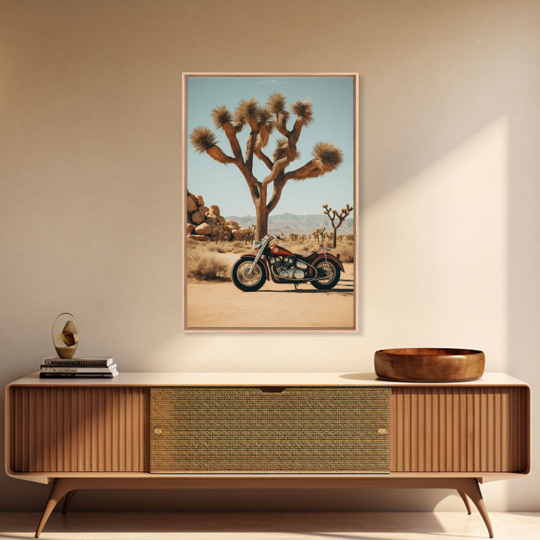 Motorcycle Wall Art, Cactus Wall Art, Desert Wall Art, Canvas Print, Wall Hanging, Portrait Art, Office Wall Decor, Above Bed Art, RV Decor