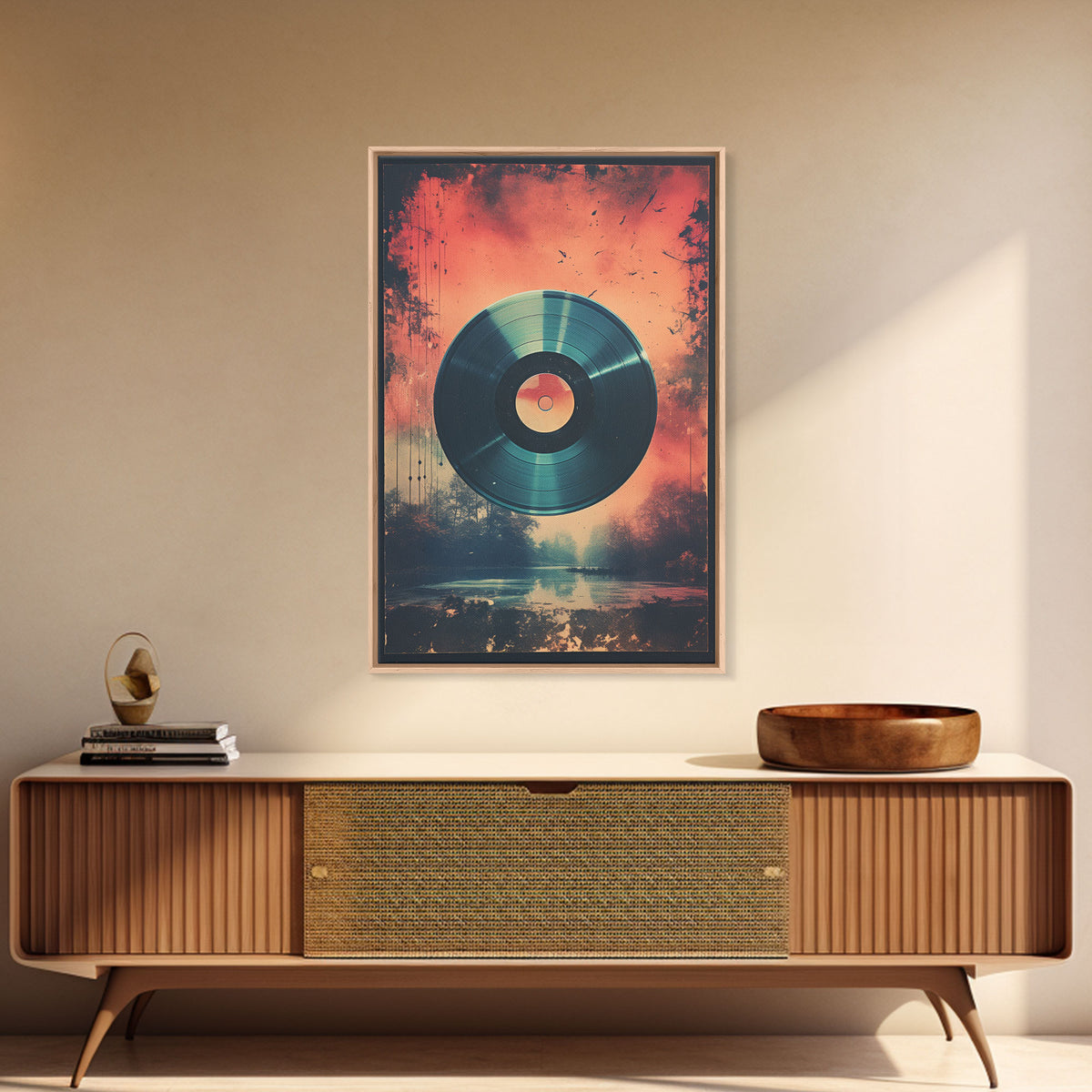 Vinyl Record Wall Art, Framed Canvas Print, Retro 1980s Style Wall Decor, Gift For Him, Gift For Audiophile