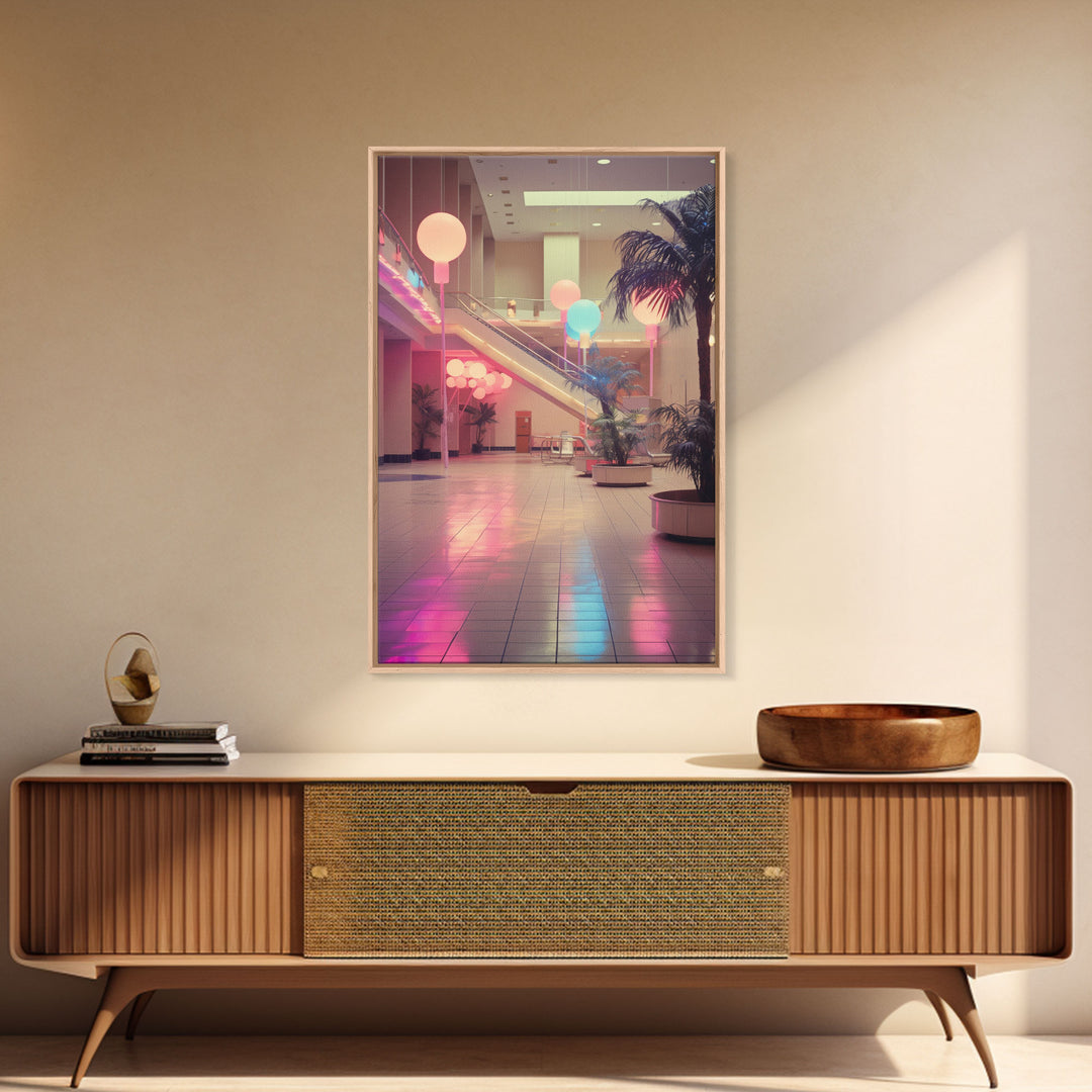 Photo Of A 1980s Mall, Framed Canvas Print, Liminal Spaces, Vaporwave Aesthetic Wall Art, Game Room Decor