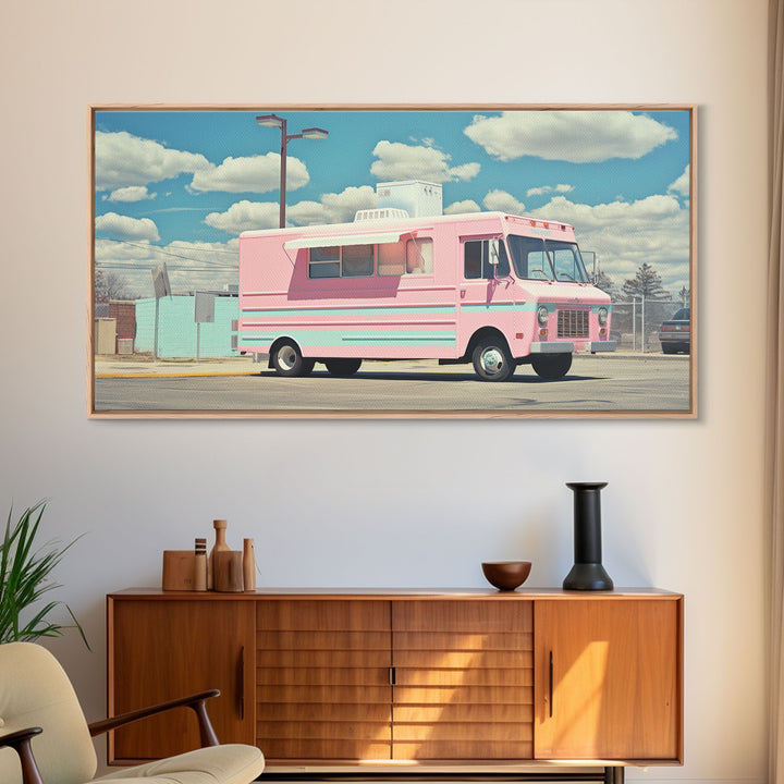 Retro Vaporwave Ice Cream Truck, Framed Canvas Print, Vintage Style Decor, Photography Print, Fine Art Print, Eclectic Decor, Minimalist Art