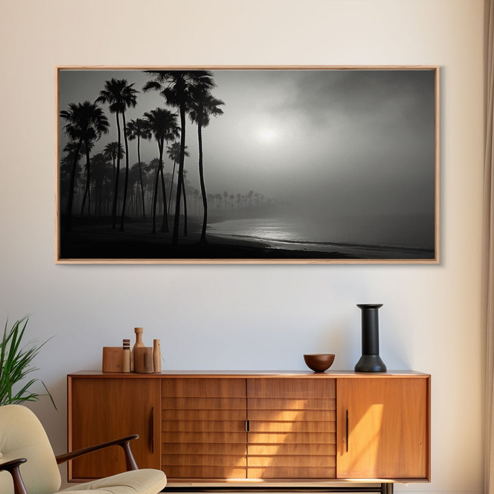 Black And White Florida Rain Storm, Framed Canvas Print, Liminal Art, Liminal Spaces, Framed Wall Art, Office Decor, Dark Moody Art